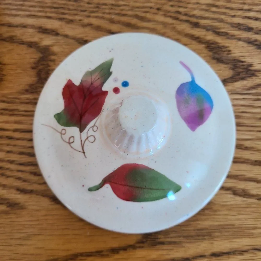 Vintage Hallmark Fall Candle With Lid - Ceramic - Autumn Leaves - Acorns - Vines
